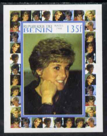 Benin 1998 Princess Diana Memoriam #1 - 135f individual imperf deluxe sheet unmounted mint. Note this item is privately produced and is offered purely on its thematic app..., stamps on diana, stamps on royalty