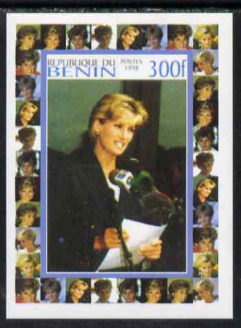 Benin 1998 Princess Diana Memoriam #5 - 300f individual imperf deluxe sheet unmounted mint. Note this item is privately produced and is offered purely on its thematic app..., stamps on diana, stamps on royalty
