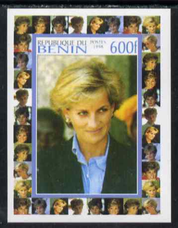 Benin 1998 Princess Diana Memoriam #8 - 600f individual imperf deluxe sheet unmounted mint. Note this item is privately produced and is offered purely on its thematic app..., stamps on diana, stamps on royalty
