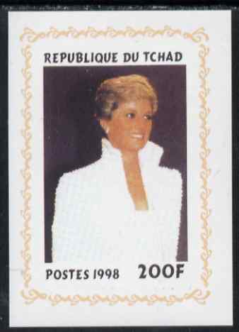 Chad 1998 Princess Diana Memoriam #1 - 200f individual imperf deluxe sheet unmounted mint. Note this item is privately produced and is offered purely on its thematic appeal. ., stamps on diana, stamps on royalty
