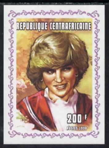 Central African Republic 1998 Princess Diana Memoriam #1 individual imperf deluxe sheet unmounted mint. Note this item is privately produced and is offered purely on its ..., stamps on diana, stamps on royalty