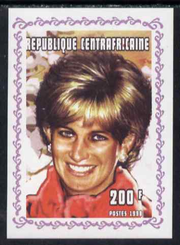 Central African Republic 1998 Princess Diana Memoriam #3 individual imperf deluxe sheet unmounted mint. Note this item is privately produced and is offered purely on its thematic appeal, stamps on diana, stamps on royalty