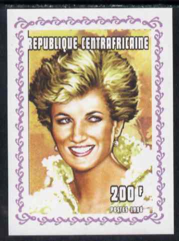 Central African Republic 1998 Princess Diana Memoriam #4 individual imperf deluxe sheet unmounted mint. Note this item is privately produced and is offered purely on its thematic appeal, stamps on diana, stamps on royalty