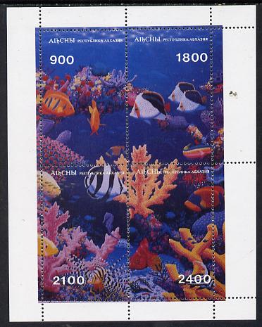 Abkhazia 1995 Fish & Coral composite perf sheetlet containing set of 4 unmounted mint, stamps on fish     marine-life