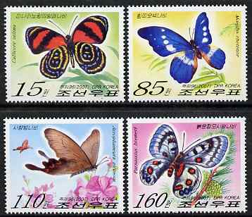 North Korea 2007 Butterflies perf set of 4 unmounted mint, SG N4659-62, stamps on butterflies