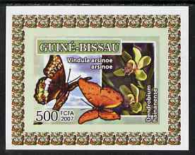 Guinea - Bissau 2007 Butterflies & Orchids individual imperf deluxe sheet #2 unmounted mint. Note this item is privately produced and is offered purely on its thematic appeal, stamps on butterflies, stamps on orchids, stamps on flowers