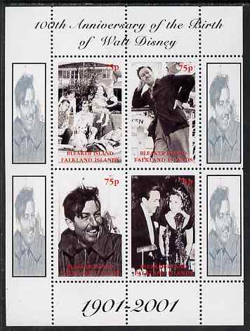 Bleaker Island (Falkland Islands) 2001 Birth Centenary of Walt Disney perf sheetlet containing 4 values unmounted mint. Note this item is privately produced and is offere..., stamps on personalities, stamps on movies, stamps on films, stamps on disney, stamps on cinema, stamps on 