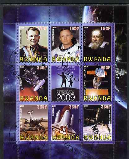 Rwanda 2009 International Year of Astronomy perf sheetlet containing 9 values fine cto used, stamps on personalities, stamps on spaceshuttle, stamps on galileo, stamps on  mir , stamps on 