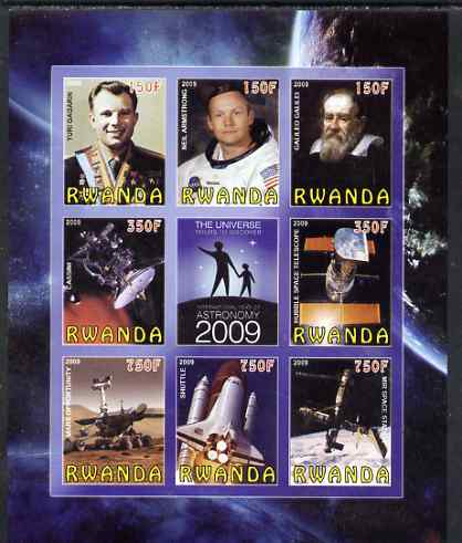 Rwanda 2009 International Year of Astronomy imperf sheetlet containing 9 values unmounted mint, stamps on personalities, stamps on spaceshuttle, stamps on galileo, stamps on  mir , stamps on 