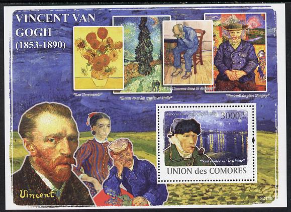 Comoro Islands 2008 Vincent Van Gogh perf s/sheet unmounted mint, stamps on personalities, stamps on arts, stamps on van gogh