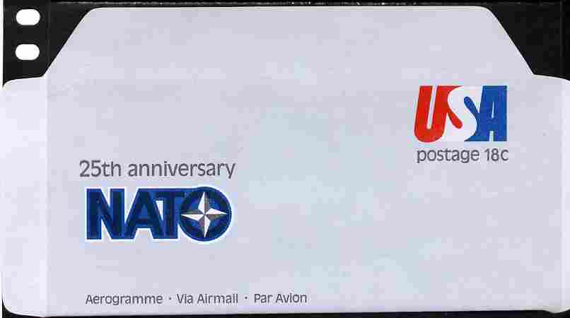 Aerogramme - United States 1974 25th Anniversary of NATO 18c air-letter sheet folded along fold lines otherwise unused and fine, stamps on nato