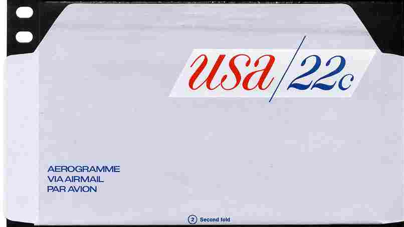 Aerogramme - United States 1979? 22c air-letter sheet folded along fold lines otherwise unused and fine, stamps on 