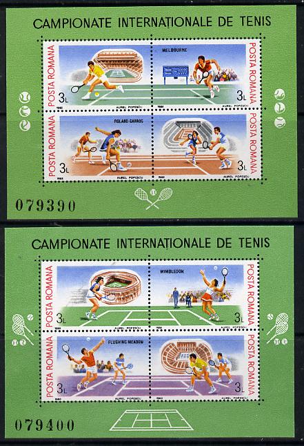 Rumania 1988 Tennis Grand-Slam Tournament set of 2 m/sheets each containing 4 values unmounted mint, Mi BL 244-45, stamps on sport   tennis