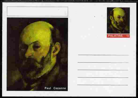Palatine (Fantasy) Personalities - Paul Cezanne postal stationery card unused and fine, stamps on personalities, stamps on arts, stamps on cezanne