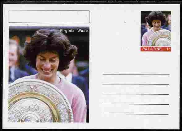 Palatine (Fantasy) Personalities - Virginia Wade (tennis) postal stationery card unused and fine, stamps on personalities, stamps on sport, stamps on tennis