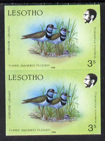 Lesotho 1988 Birds 3s Plover unmounted mint imperf pair (as SG 792)*, stamps on birds    plover