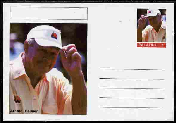Palatine (Fantasy) Personalities - Arnold Palmer (golf) postal stationery card unused and fine, stamps on , stamps on  stamps on personalities, stamps on  stamps on sport, stamps on  stamps on golf