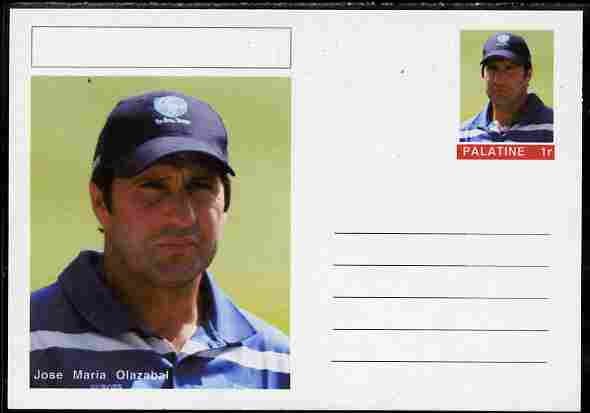 Palatine (Fantasy) Personalities - Jose Maria Olazabal (golf) postal stationery card unused and fine, stamps on personalities, stamps on sport, stamps on golf
