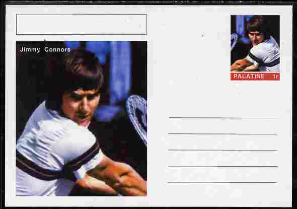 Palatine (Fantasy) Personalities - Jimmy Connors (tennis) postal stationery card unused and fine, stamps on personalities, stamps on sport, stamps on tennis