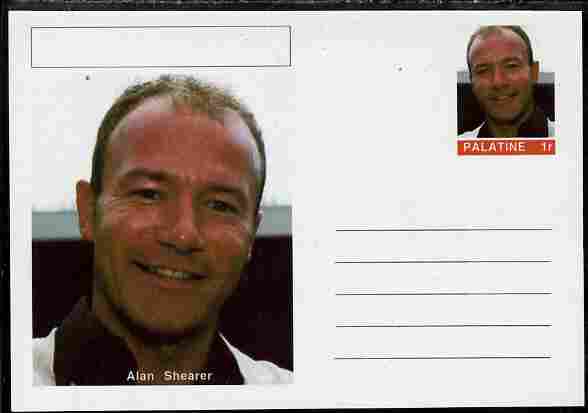 Palatine (Fantasy) Personalities - Alan Shearer (football) postal stationery card unused and fine, stamps on personalities, stamps on sport, stamps on football