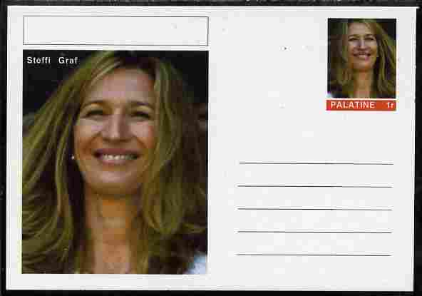 Palatine (Fantasy) Personalities - Steffi Graf (tennis) postal stationery card unused and fine, stamps on personalities, stamps on sport, stamps on tennis