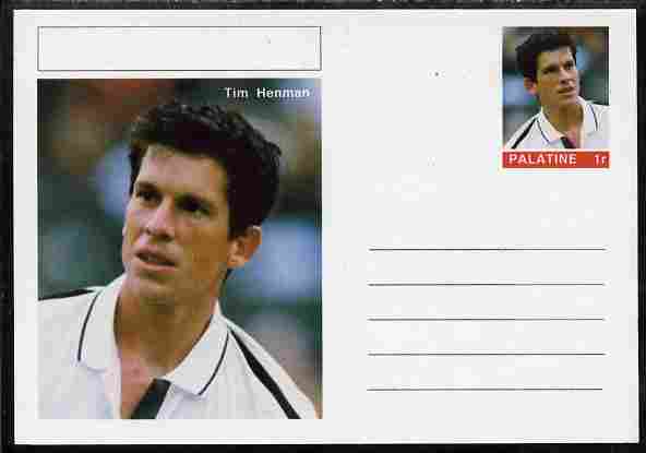 Palatine (Fantasy) Personalities - Tim Henman (tennis) postal stationery card unused and fine, stamps on personalities, stamps on sport, stamps on tennis