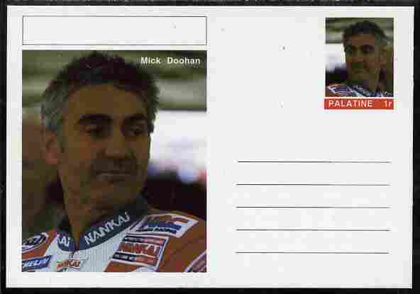 Palatine (Fantasy) Personalities - Mick Doohan (motorbikes) postal stationery card unused and fine, stamps on personalities, stamps on sport, stamps on motorbikes