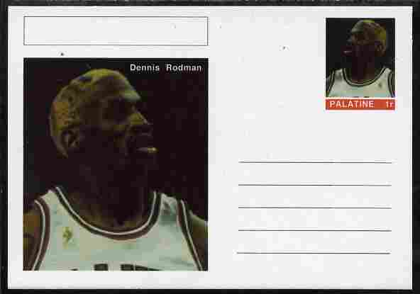 Palatine (Fantasy) Personalities - Dennis Rodman (basketball) postal stationery card unused and fine, stamps on personalities, stamps on sport, stamps on basketball