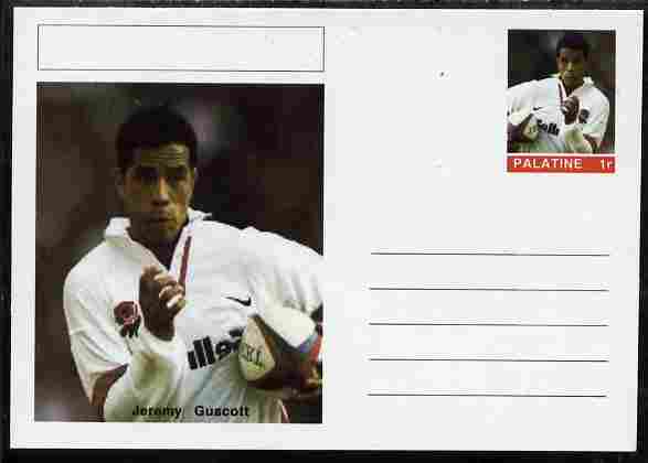 Palatine (Fantasy) Personalities - Jeremy Guscott (rugby) postal stationery card unused and fine, stamps on personalities, stamps on sport, stamps on rugby