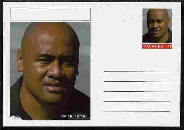 Palatine (Fantasy) Personalities - Jonah Lomu (rugby) postal stationery card unused and fine, stamps on personalities, stamps on sport, stamps on rugby