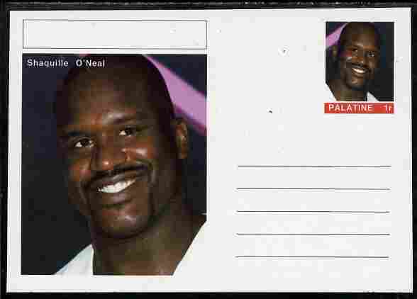 Palatine (Fantasy) Personalities - Shaquille O'Neal (basketball) postal stationery card unused and fine, stamps on personalities, stamps on sport, stamps on basketball