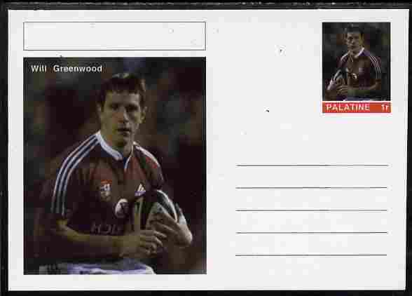 Palatine (Fantasy) Personalities - Will Greenwood (rugby) postal stationery card unused and fine, stamps on personalities, stamps on sport, stamps on rugby