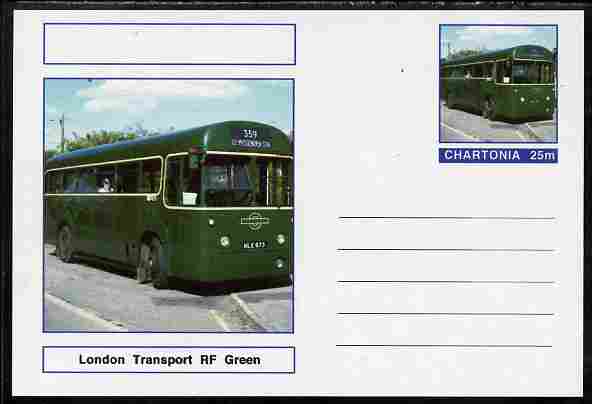 Chartonia (Fantasy) Buses & Trams - London Transport RF Bus (green) postal stationery card unused and fine, stamps on transport, stamps on buses