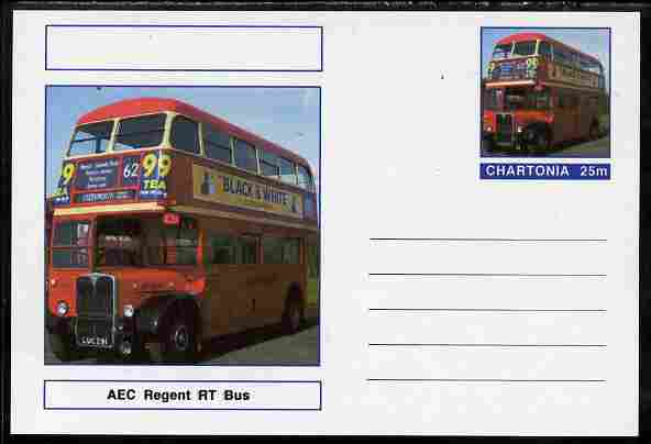 Chartonia (Fantasy) Buses & Trams - AEC Regent RT Bus postal stationery card unused and fine, stamps on transport, stamps on buses