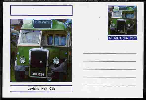 Chartonia (Fantasy) Buses & Trams - Leyland Half Cab Single Decker Bus postal stationery card unused and fine, stamps on transport, stamps on buses