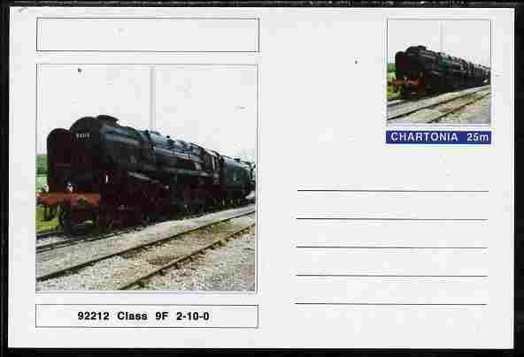 Chartonia (Fantasy) Railways - Class 9F 2-10-0 No 92212 postal stationery card unused and fine, stamps on transport, stamps on railways