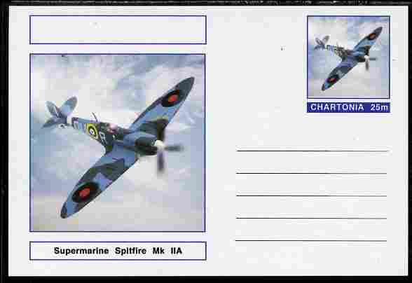 Chartonia (Fantasy) Aircraft - Supermarine Spitfire Mk IIA postal stationery card unused and fine, stamps on , stamps on  stamps on transport, stamps on  stamps on aviation, stamps on  stamps on spitfire, stamps on  stamps on  ww2 , stamps on  stamps on 