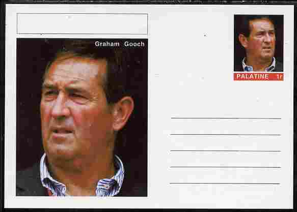 Palatine (Fantasy) Personalities - Graham Gooch (cricket) postal stationery card unused and fine, stamps on personalities, stamps on sport, stamps on cricket