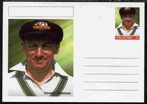 Palatine (Fantasy) Personalities - Donald Bradman (cricket) postal stationery card unused and fine, stamps on personalities, stamps on sport, stamps on cricket