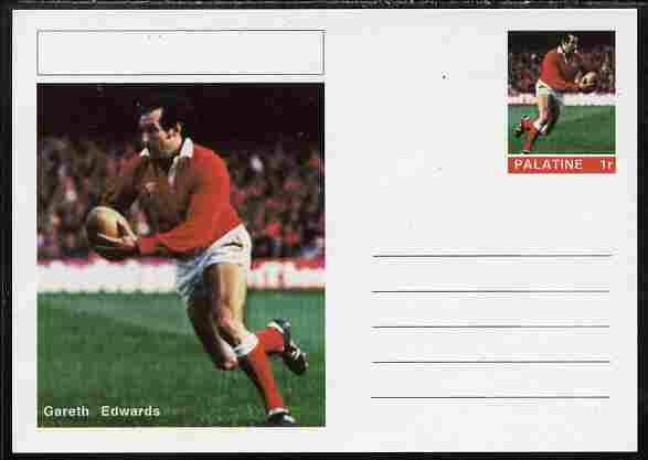 Palatine (Fantasy) Personalities - Gareth Edwards (rugby) postal stationery card unused and fine, stamps on personalities, stamps on sport, stamps on rugby