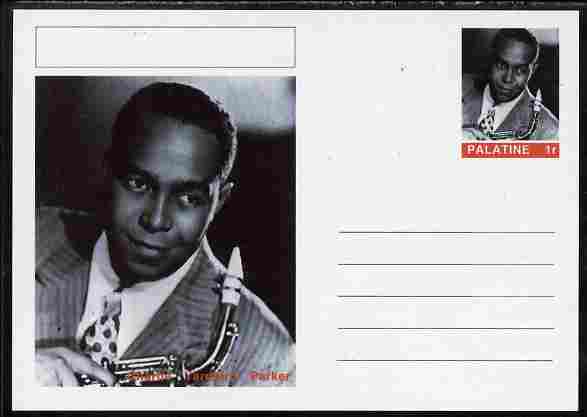 Palatine (Fantasy) Personalities - Charlie Yardbird Parker postal stationery card unused and fine, stamps on personalities, stamps on music, stamps on jazz, stamps on 