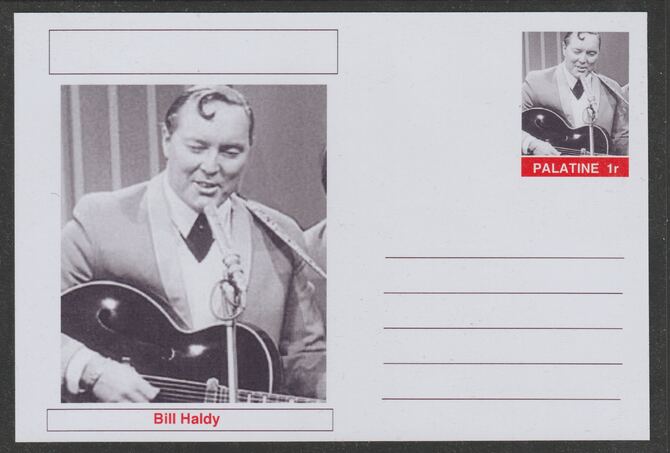 Palatine (Fantasy) Personalities - Bill Haley postal stationery card unused and fine, stamps on personalities, stamps on music, stamps on rock, stamps on pops