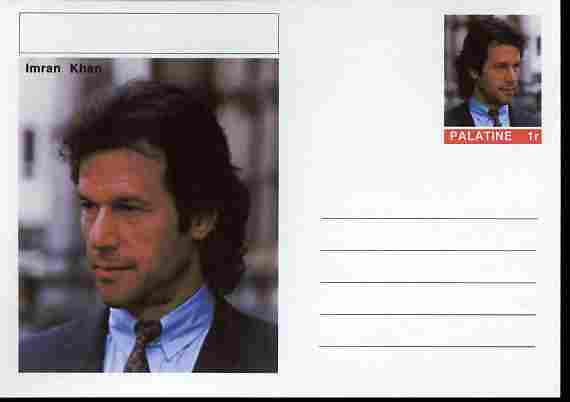 Palatine (Fantasy) Personalities - Imran Khan (cricket) postal stationery card unused and fine, stamps on personalities, stamps on sport, stamps on cricket
