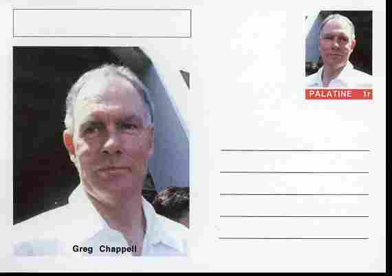 Palatine (Fantasy) Personalities - Greg Chappell (cricket) postal stationery card unused and fine, stamps on personalities, stamps on sport, stamps on cricket