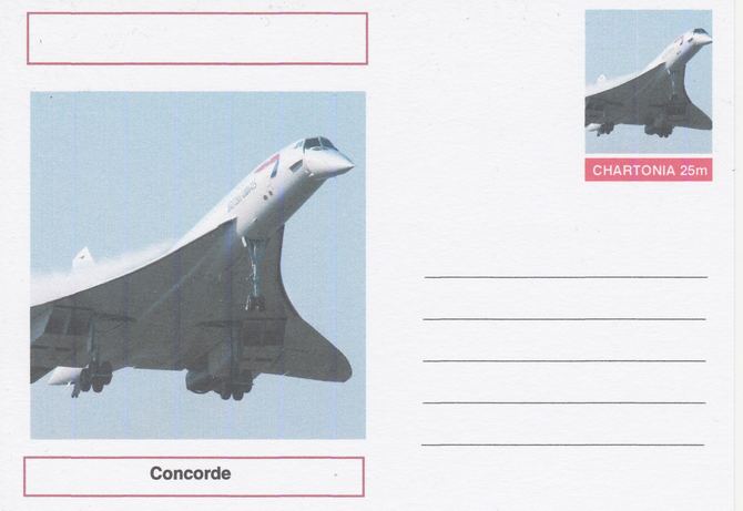 Chartonia (Fantasy) Aircraft - Concorde postal stationery card unused and fine, stamps on transport, stamps on aviation, stamps on concorde