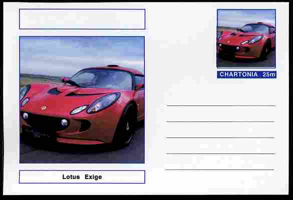 Chartonia (Fantasy) Cars - 2006 Lotus Exige postal stationery card unused and fine, stamps on transport, stamps on cars, stamps on lotus