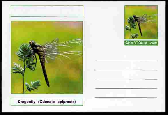 Chartonia (Fantasy) Insects - Dragonfly (Odonata epiprocta) postal stationery card unused and fine, stamps on insects, stamps on dragonflies