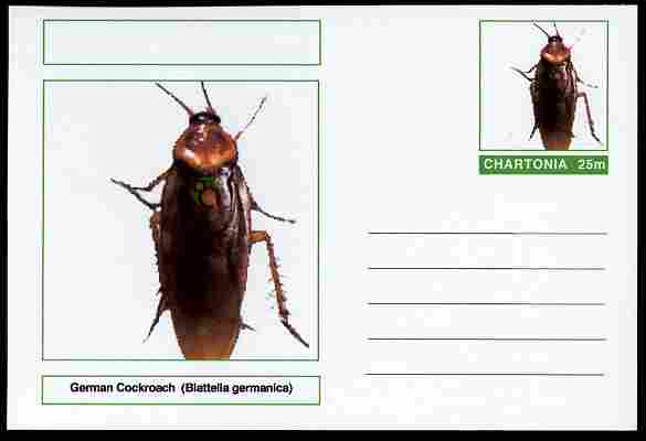 Chartonia (Fantasy) Insects - German Cockroach (Blattella germanica) postal stationery card unused and fine, stamps on insects, stamps on cockroaches