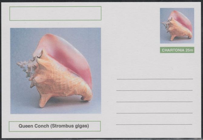 Chartonia (Fantasy) Shells - Queen Conch (Strombus gigas) postal stationery card unused and fine, stamps on marine life, stamps on shells