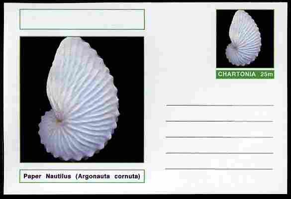 Chartonia (Fantasy) Shells - Paper Nautilus (Argonauta cornuta) postal stationery card unused and fine, stamps on marine life, stamps on shells